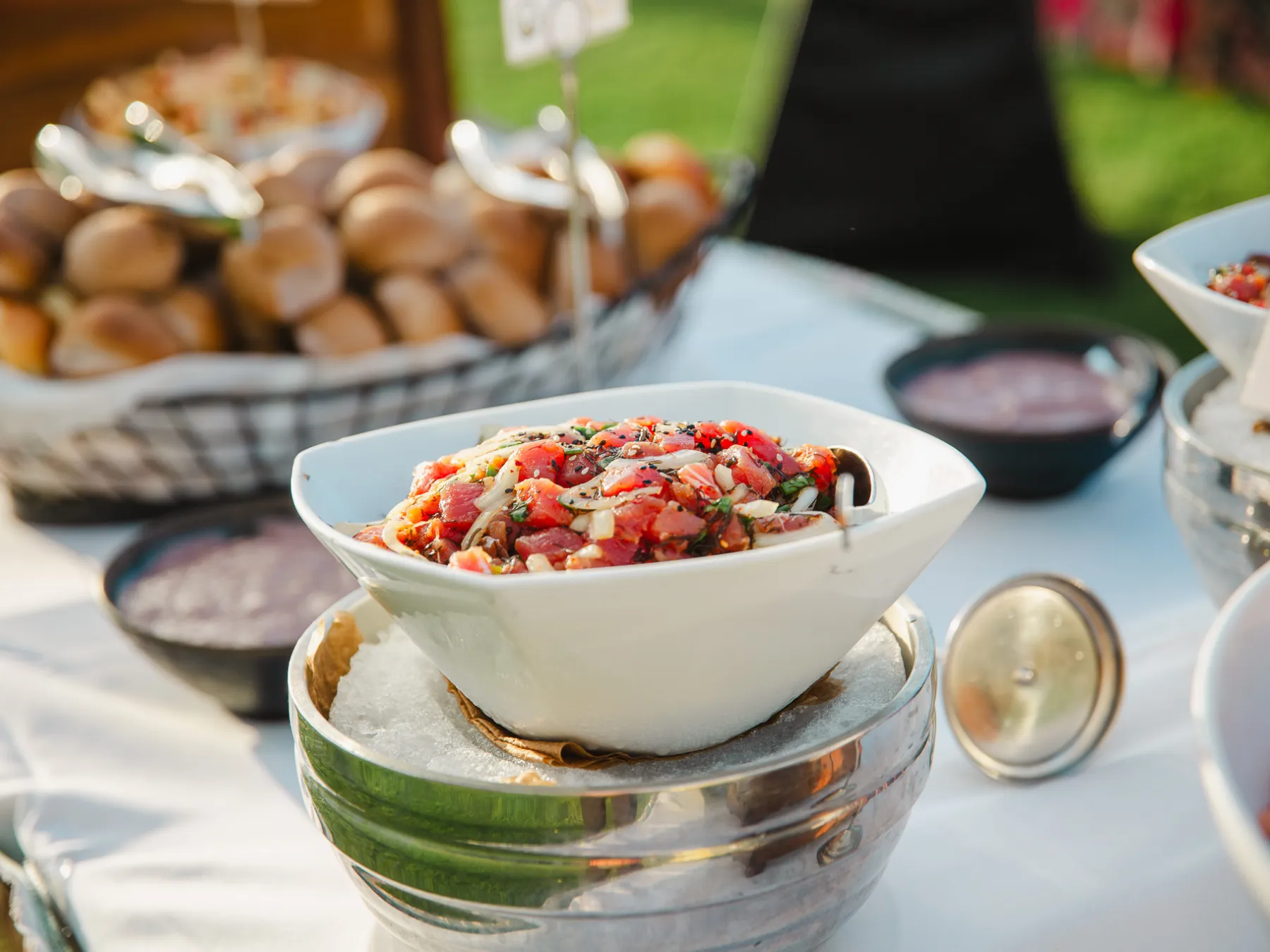 a table topped with plates of food on a plate